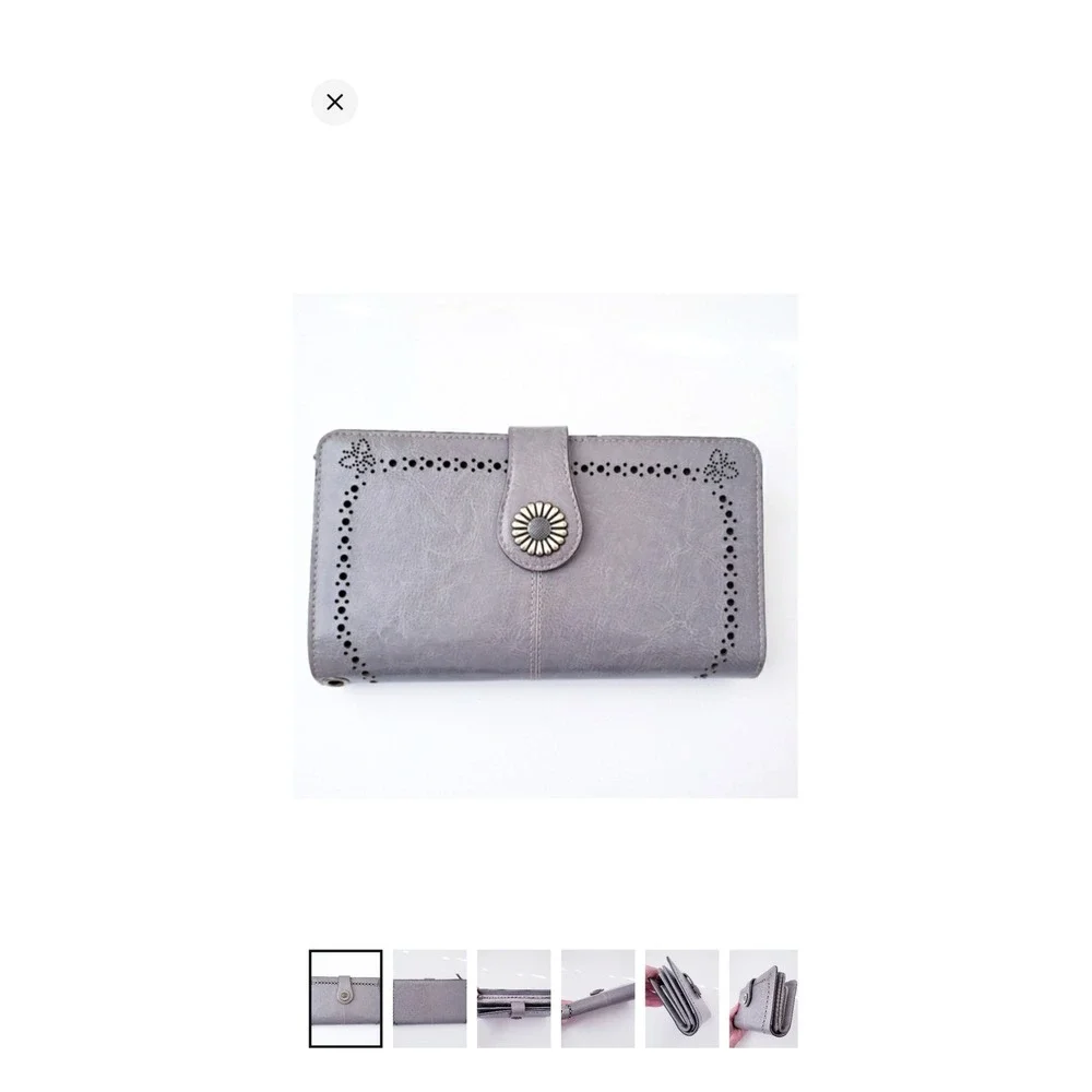 Lavemi Womens RFID Blocking Wallet Gray Distressed Faux Leather Bifold Organizer